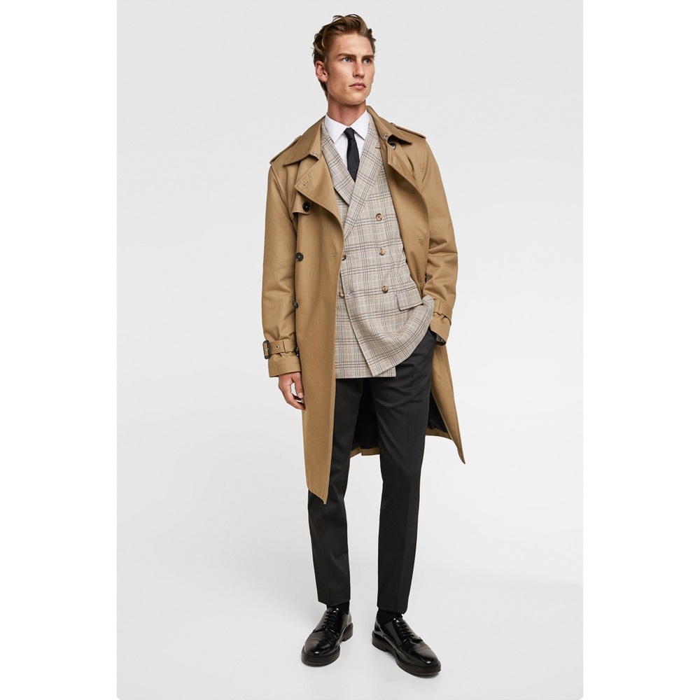 NWT Zara MAN Tan Camel Water Repellent Trench Coat - Picture 4 of 8